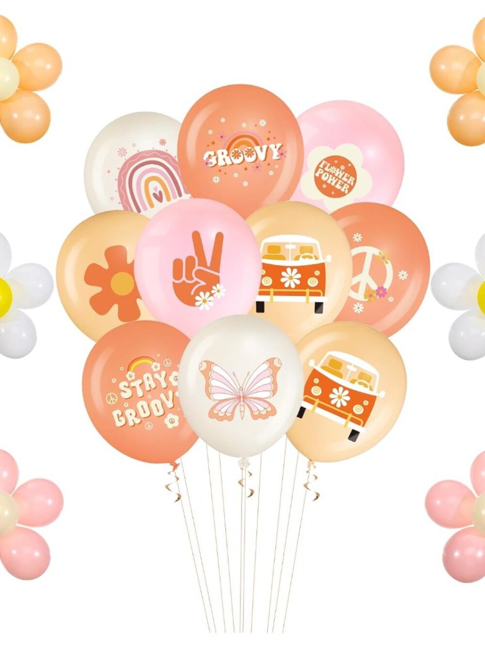 72 Pcs Groovy Retro Hippie s Boho Peace Party Decor, Boho